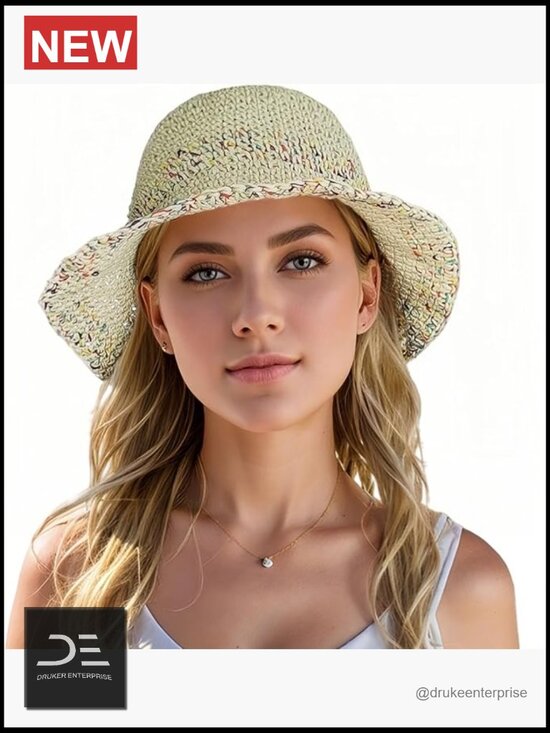 Straw Bucket Sun Hat Floppy Wide Brim Foldable Packable Travel Beach Hat main image 5
